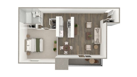 Floor plan for 1 bed, 1 bath, 700 sqft